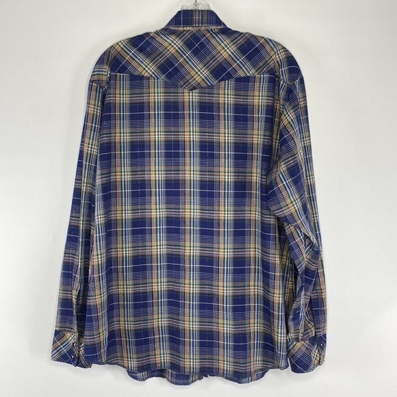 Vintage Wrangler Pearl Snap Blue Plaid Button Up XL - Picture 2 of 6